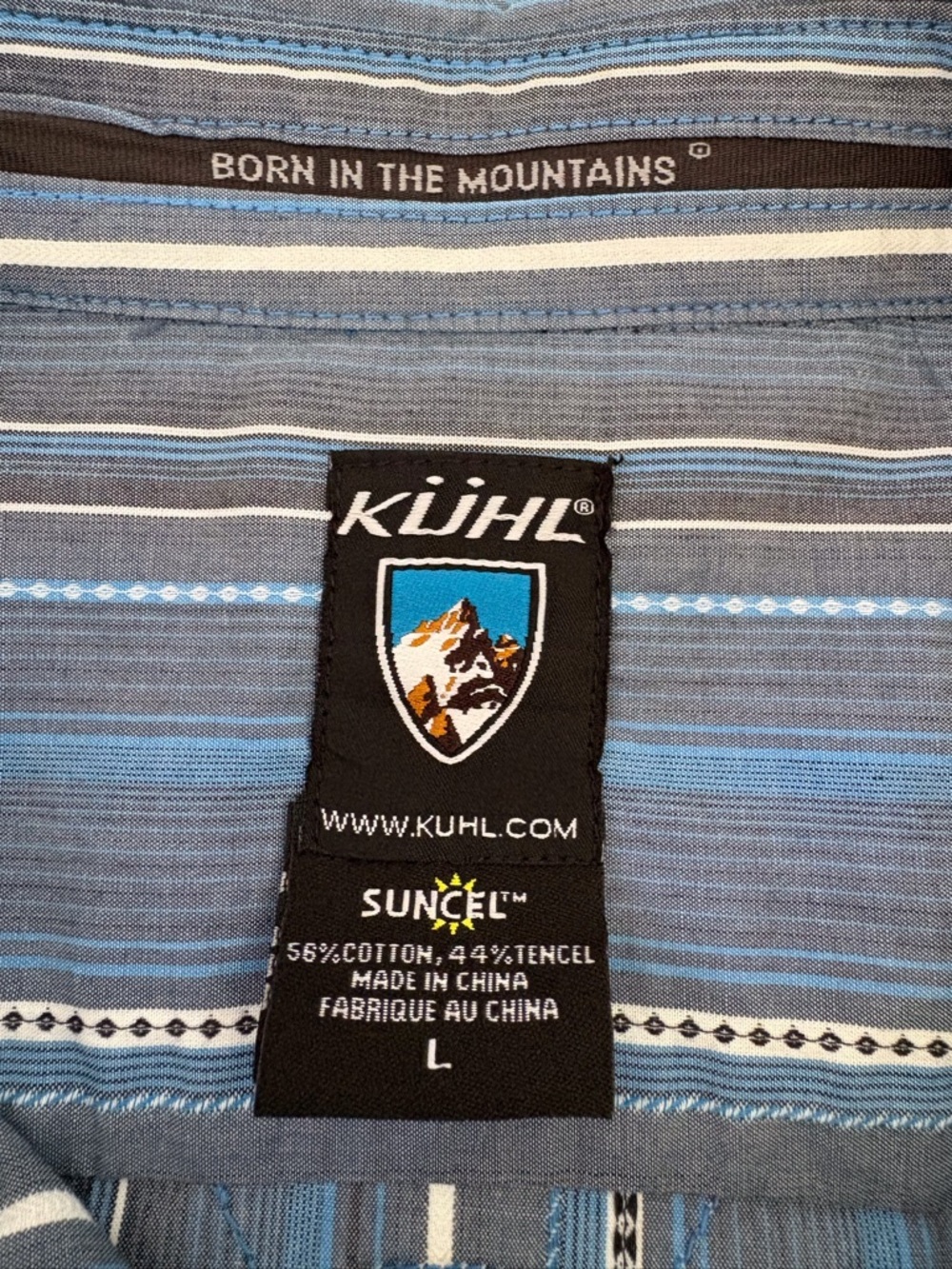 Kuhl Suncel Large Button Up Short Sleeve Shirt Blue Stripe Cotton Tencel Blend - Picture 11 of 13